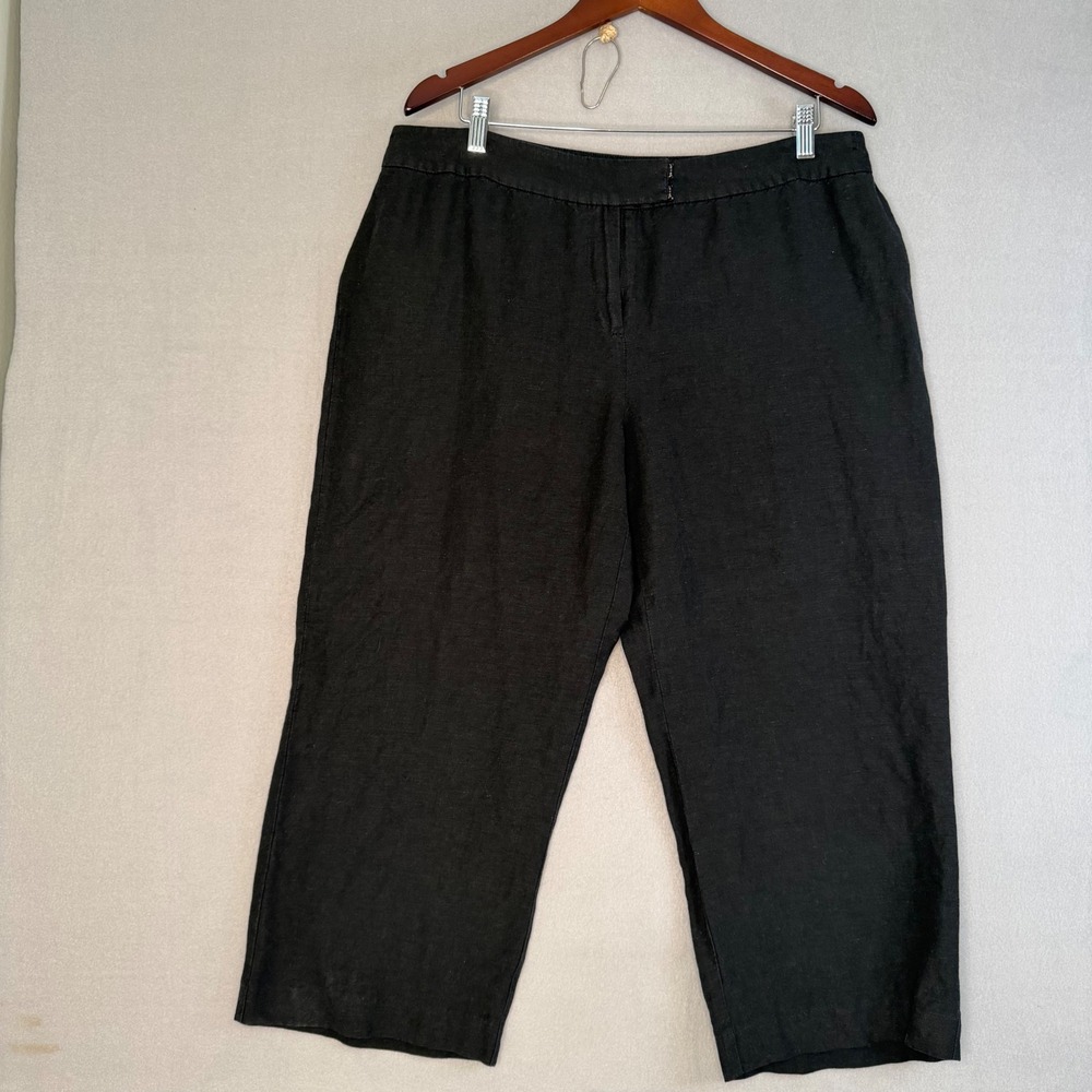 Norton McNaughton Black Linen‎ Blend Cropped Wide Leg Pants Womens 16
